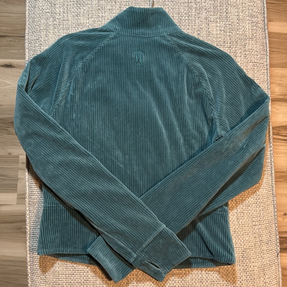Lululemon Scuba Track Jacket Velvet Velour Cord Storm Teal Cotton Jersey‎ sz10 - Picture 4 of 8